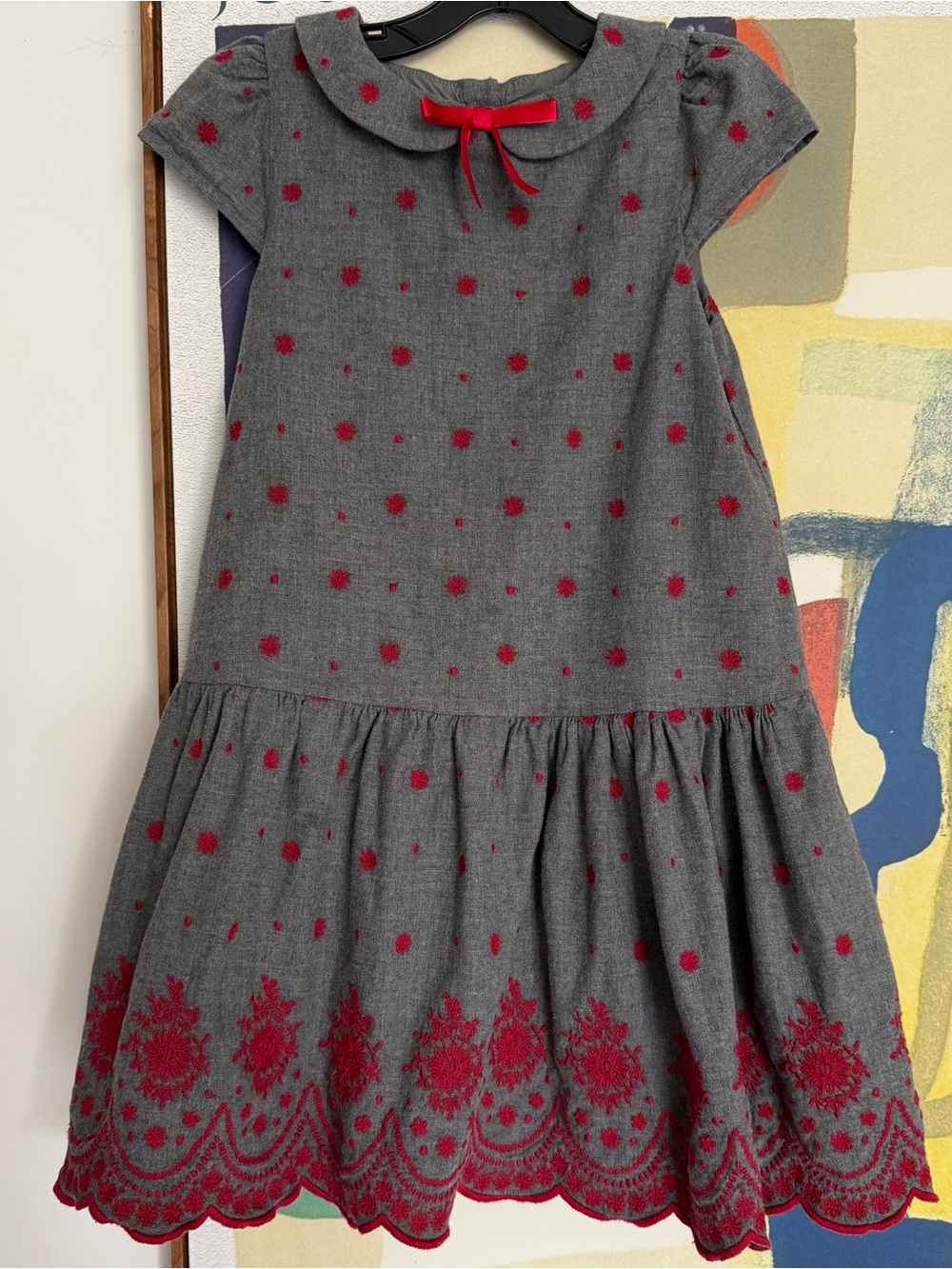 Janie & Jack The Festive Floral Embroidery Dress Bow Tie Peter Pan Collar Girl 6